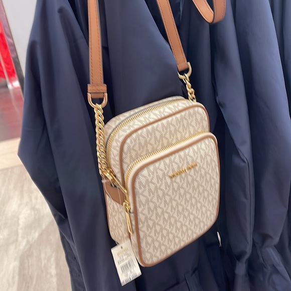 Michael Kors Jet Set Travel NS Chain Medium Logo Crossbody Bag Vanilla Color - Picture 11 of 16